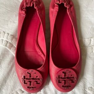 Tory Burch Pink Flats with Signature Medallion